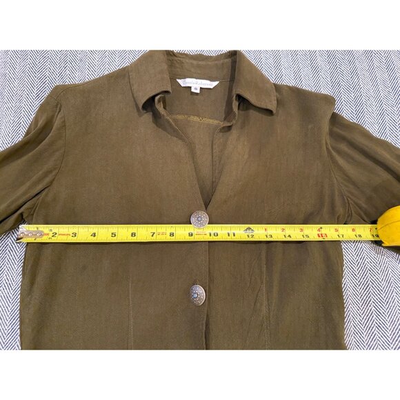 Vintage Western Olive Green Button-Up Shirt W/ Engraved Metal Buttons & Turquois - Picture 10 of 11